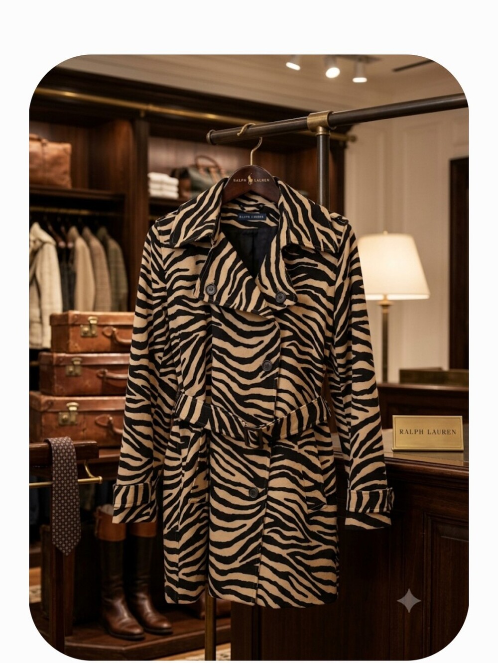 Lauren Ralph Lauren Zebra Print Belted Trench Coat Jacket Size Small